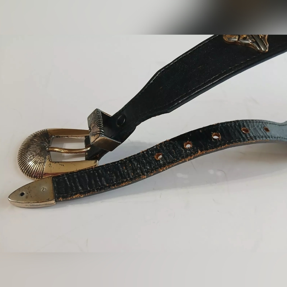 VTG Silver Creek Belt Sz 28 Black Leather Southwestern Metal Animals - Picture 8 of 12